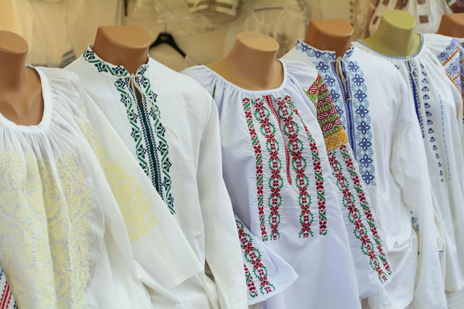 Traditional embroidered garments and costumes on display