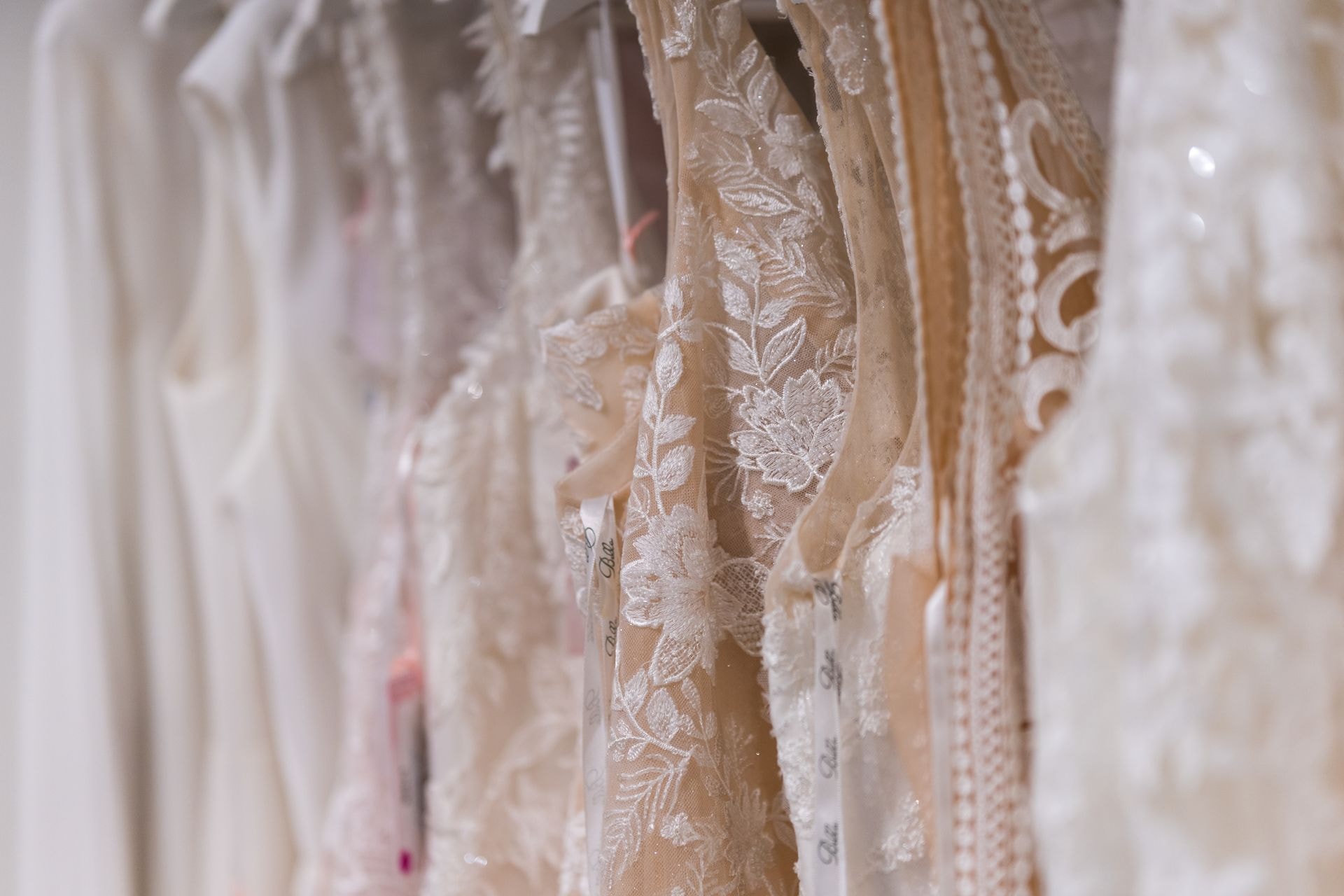 Bridal boutique with wedding dresses on display